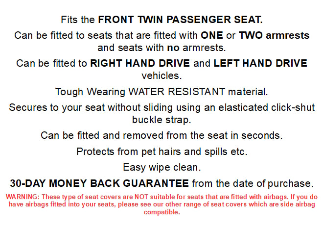 Genuine DUB SEAT GLOVE Front Twin Seat Cover Fits Most Volkswagen T4 TRANSPORTER Vehicles BRITISH MADE QUALITY