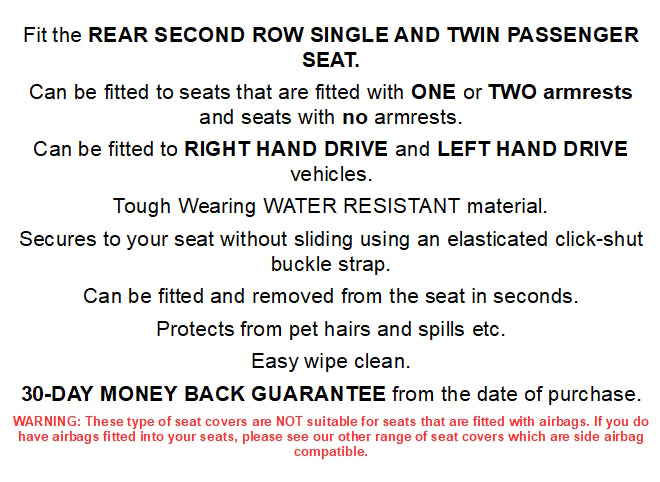 Genuine DUB SEAT GLOVE Rear Second Row Single and Twin Seat Covers Fit Most Volkswagen T5 TRANSPORTER Vehicles BRITISH MADE QUALITY